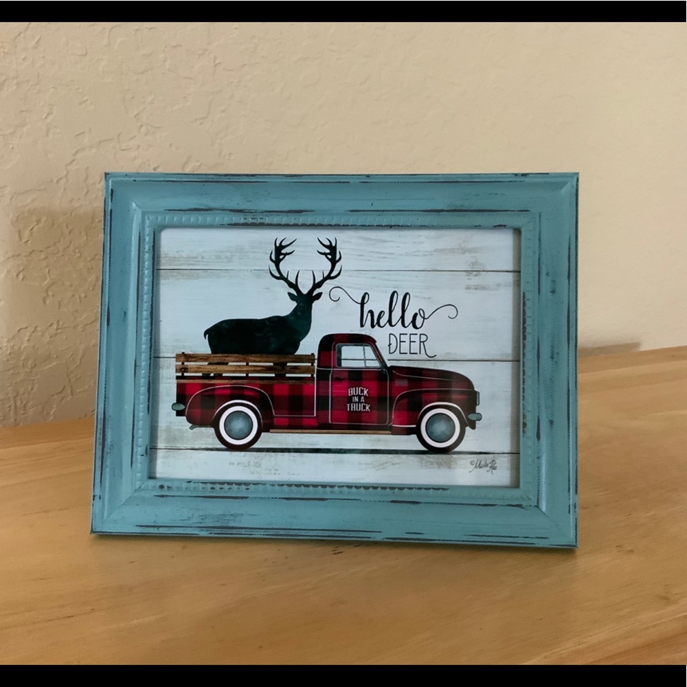 Farmhouse Buffalo truck and deer picture 5x7 w/frame